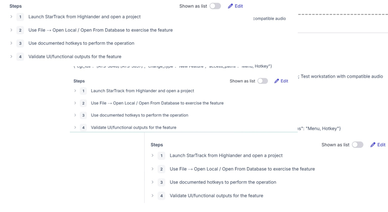 Screenshot showing multiple AI-generated UAT tests containing repeated near-identical test steps.